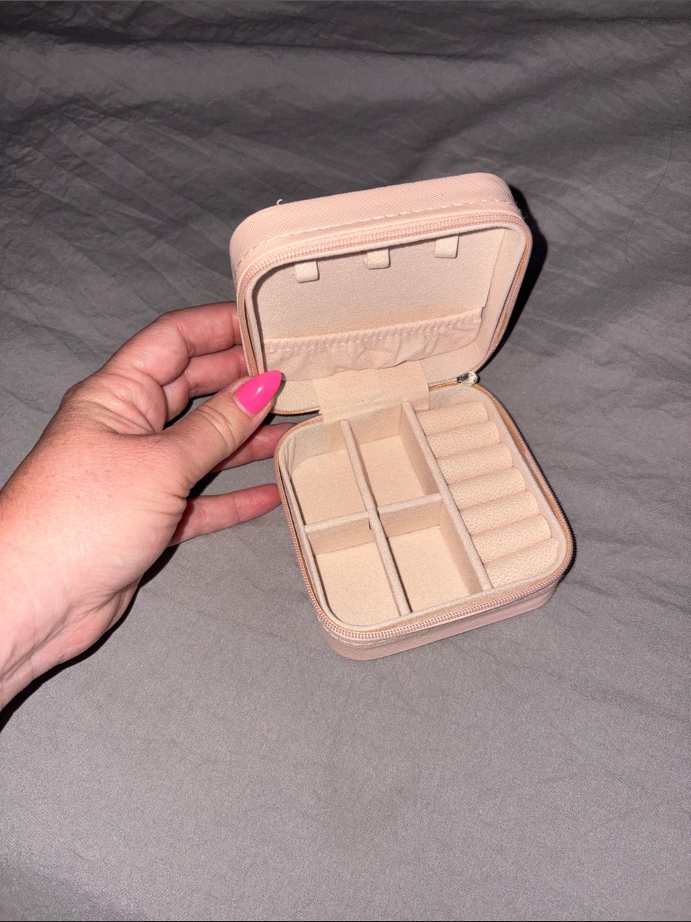New, Compact Pink Travel Jewelry Case - Soft Lined Ring & Earring Organizer